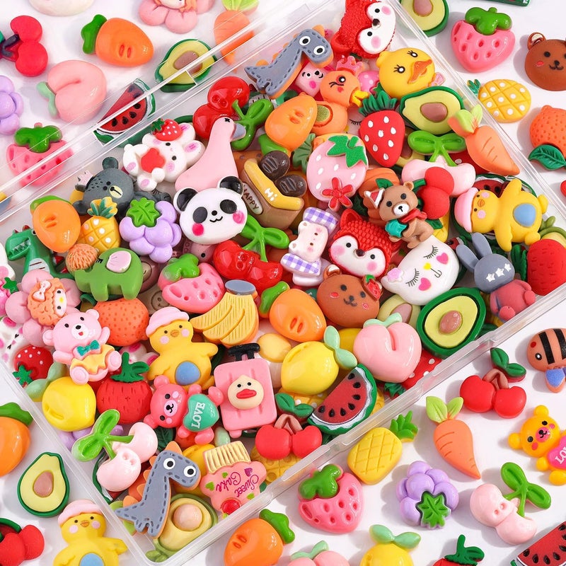 Glitzest 100PCS TINKRSTUFF Fruit Slime Charms Cute Flatback Resin Charms for Slime, Random Kawaii Decoden Charm for Embellishments Phone Junk Case Charms Bulk, Hairpins Scrapbooking Crafting & DIY Decoration - Image 1